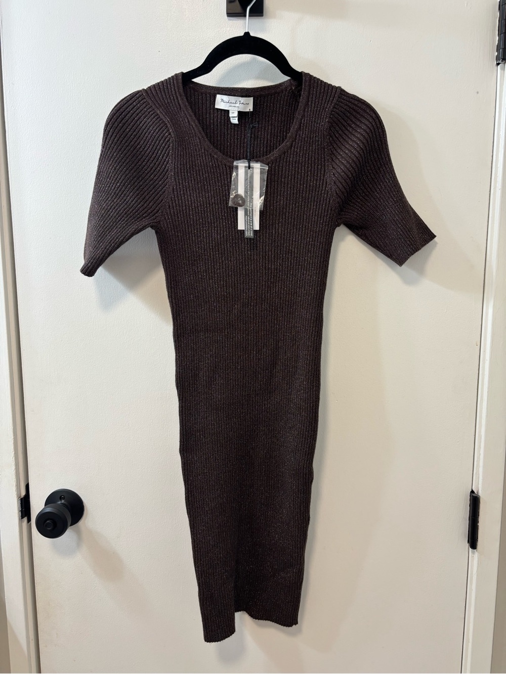 Michael Stars Chocolate Ribbed Scoop-Neck Midi Dress